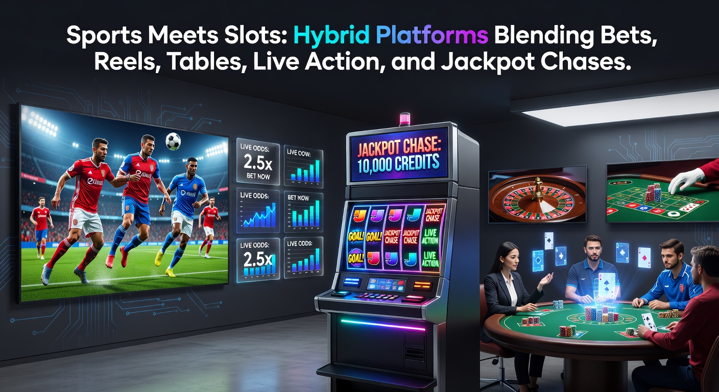 Darstellung einer hybriden Plattform mit Sportwetten, Slots und Live-Tischen auf einem Bildschirm